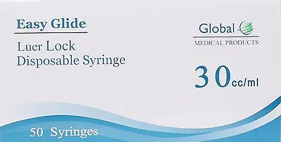 50-Pack Easy Glide 30cc/30 ML LUER LOCK SYRINGES 30mL STERILE SYRINGE NO NEEDLE • $24.99