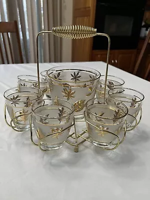 Vintage Libby Starlyte Gold Leaf Cocktail Bar Set With Ice Holder • $60