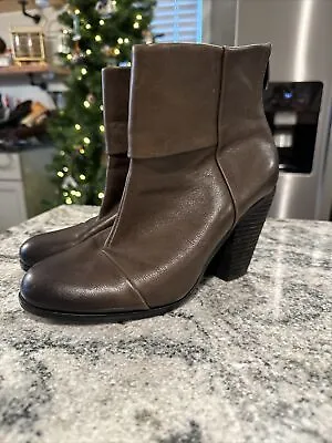 Vince Camuto Womens Hadley Ankle Boots Booties Brown Leather Stacked Zip 7 M • $25.88