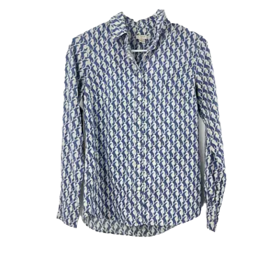 J. Crew Shirt Blue White Women's Seahorse Print Button Down Bloggers Size XXS • $19.99
