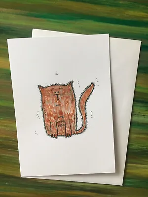 £3.49 • Buy Original Hand Painted Greetings Card Brown Silver Cat, Crazy Cat Lady, Cat Dad