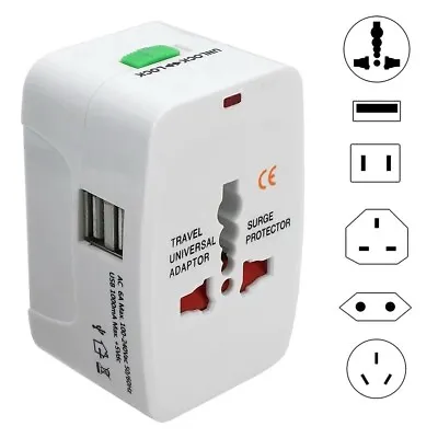 Universal Plug Adapter All-In-One 2 USB Ports AC Power International EU US AU UK • $13.77