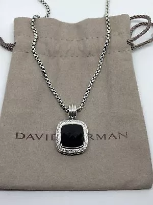 David Yurman Sterling Silver 14mm Black Onyx Diamond Albion Pendant Necklace • $799