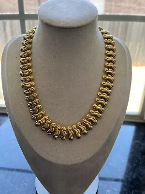 Vintage NAPIER Choker Necklace Chunky Gold Tone Unusual Link  Signed 18” Runway • $55