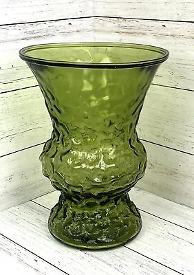 Mid Century Vintage E.O. Brody Emerald Green Crinkle Glass Flower Vase • $23.74