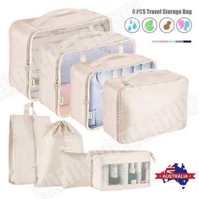 $23.99 • Buy 8PCS Packing Cubes Travel Pouches Luggage Organiser Clothes Suitcase Storage Bag