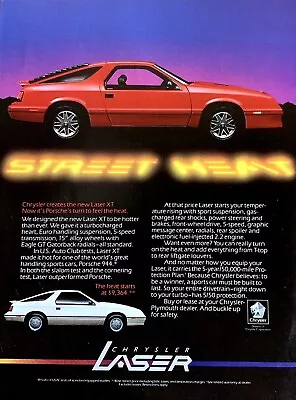 1986 CHRYSLER LASER XT Now It's Porsche's Turn To Feel The Heat PRINT AD • $10.50