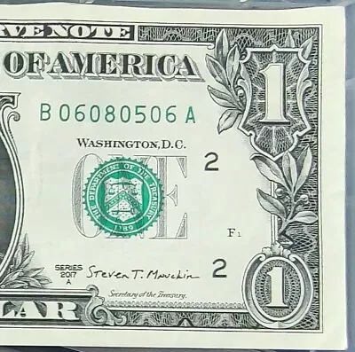 Alternator 0s Fancy Serial Number One Dollar Bill S/N  B06080506A DC Print • $9.99