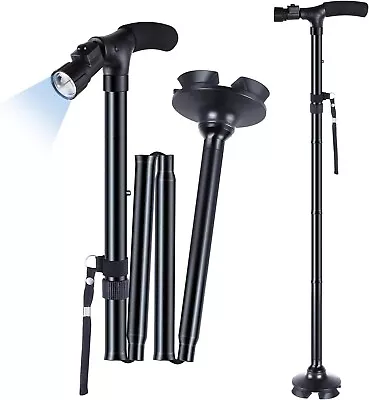 LED Walking Stick HurryCane All Terrain Pivoting Base Folding Cane Travel Black • $23.51