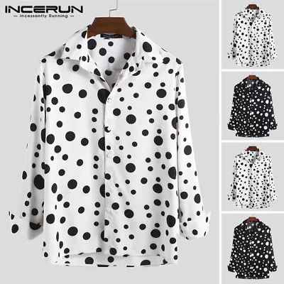 INCERUN Mens Polka Dot Printed Hot Shirts Long Sleeve Tops Shirts Party Hippie • $26.12