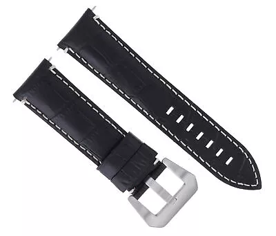 22mm Leather Band Strap For Montblanc Timewalker Watch Black White Stitching • $29.95