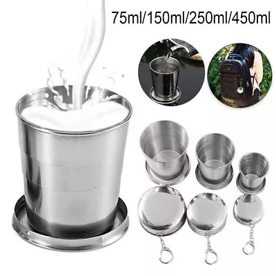 Keychain Stainless Steel Telescopic Mug Coffee Handcup Collapsible Cup Folding • £5.98