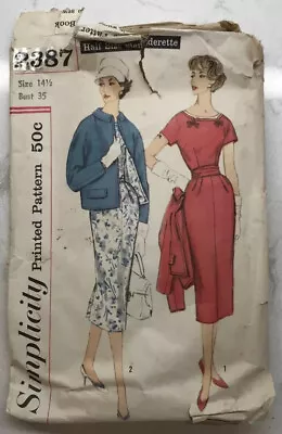 VTG Simplicity Printed Pattern #2387 One-Piece Dress With Jacket Size 14 1/2 • $9.87