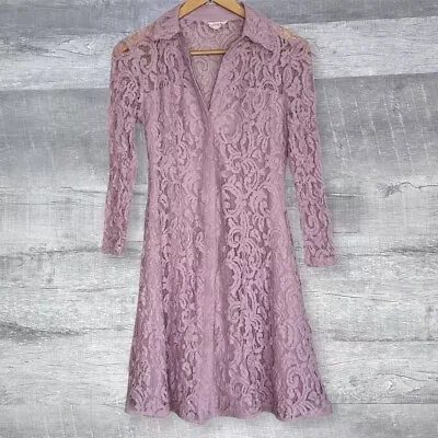 Nanette Lepore Josephine Shirt Dress Size 2 Pink Lace Overlay Fit & Flare Party • $25.50