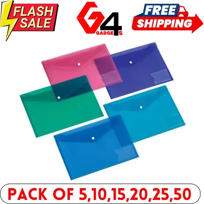 A4 Plastic Wallet Button Stud Document Wallet Files Folders Filing School Office • £4.99