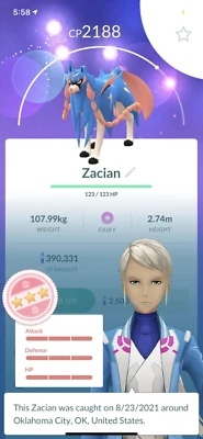 $7.99 • Buy Zacian ✔ TRADE ✔ Pokemon ✔ NON SHINY ✔ Legendary ✔ GO