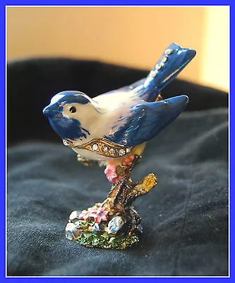 BRAND NEW Blue Bird Limoge Style Enameled Bejeweled Metal Trinket Box !! • $14.50