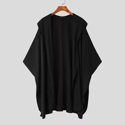 Fashion Men Hooded Cape Poncho Cloak Casual Baggy Tops Coat Cardigan Jacket Plus • $19.22