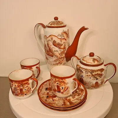 Eggshell Tea Set Japsnese Lithopan Handpainted Porcelain Moriage Coffee Set VGC • £22.99