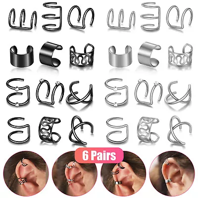 $6.48 • Buy 12PCS Stainless Steel Ear Cuff Clips On Wrap Women Men Earrings Set Non Piercing