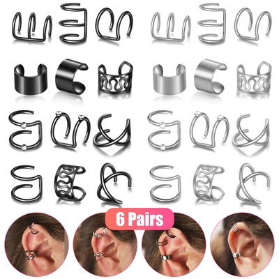 $6.48 • Buy 12PCS Stainless Steel Ear Cuff Clips On Wrap Women Men Earrings Set Non Piercing