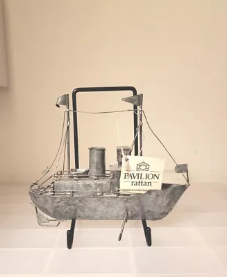 Paddle Steamer Small Metal Boat Unpainted Pavillion Rattan Phillipines Made  • £20