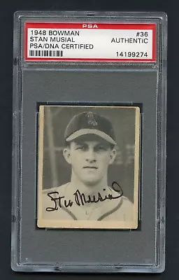 1948 Bowman #36 Stan Musial RC ROOKIE Autographed - PSA DNA - LOW POP • $735