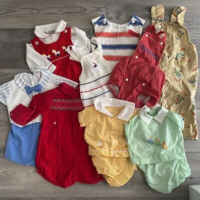 Baby Boys Vintage Clothes Lot Rompers & Outfit Sets  12 Pieces 0-18M Embroidered • $85.47
