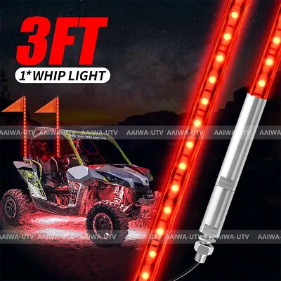 3FT Red LED Light Whip + Flag For ATV ATV Accessories RZR Can-Am Polaris Antenna • $34.99