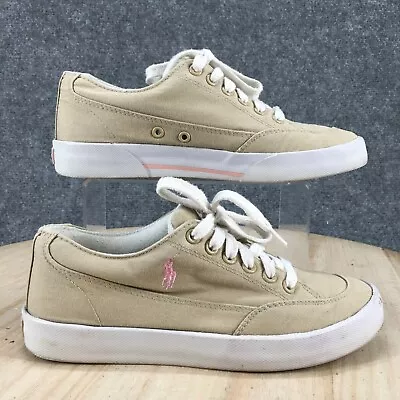 Polo Ralph Lauren Shoes Womens 8 B Casual Low Sneakers Khaki Canvas Lace Up • $23.99