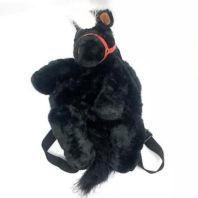 VINTAGE Black Horse Pony Plush Backpack By MANGO Zipper Closure Compartment HTF • $59.99