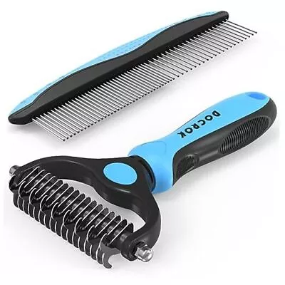 Pet Grooming Brush And Metal Comb Combo Cat Brush Dog Brush For Shedding Blue • $11.45