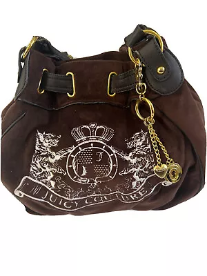 $74.99 • Buy Juicy Couture Vintage Y2K Brown And Gold Hobo Velour Shoulder Handbag Flaws