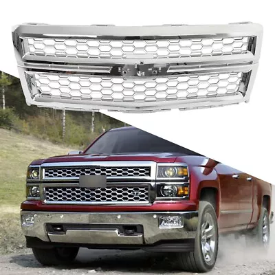 For 2014-2015 Chevrolet Silverado 1500 Front Grille Honeycomb Chrome + Silver • $153.59