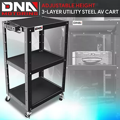 Height Adjustable 3-Layer Media Rolling AV Cart W/ Power Strip+Locking Casters • $129.99