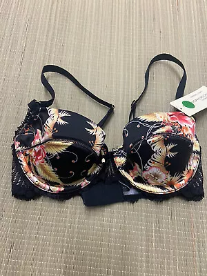 NWT Elle Macpherson Luxury Black Print Satin Like Lace On The Back   32B  • $49.99