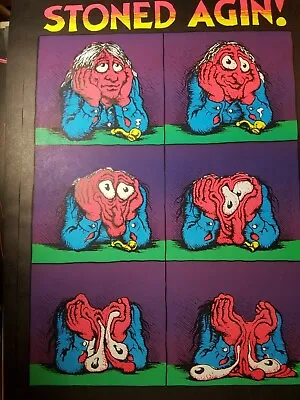 STONED AGIN! MARIJUANA VINTAGE 1970's BLACKLIGHT HEADSHOP POSTER By R. Crumb • $49.95