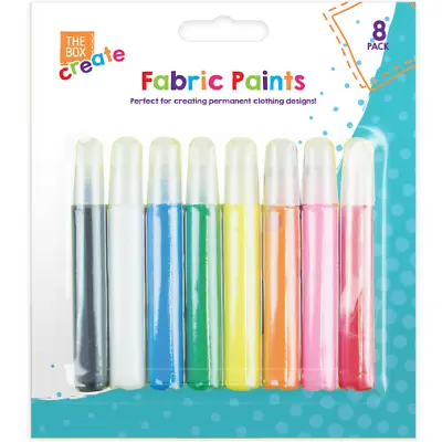 8 Pack Fabric Paints Pens Permanent T-Shirt Clothes Designs Assorted Colours • £2.99