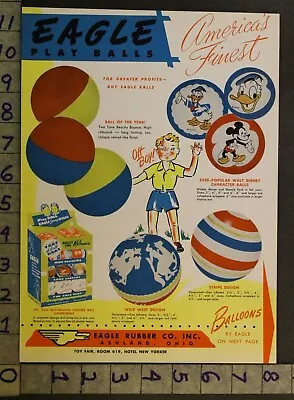 $48.95 • Buy 1950 DISNEY EAGLE RUBBER BALL MICKEY DONALD BALLOON HOPPITY HOP 2-pg TOY AD TR31