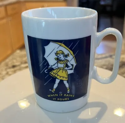 Morton Salt Girl Coffee Cup 1956 Logo When It Rains It Pours 3.75” Ceramic Mug. • $6.19