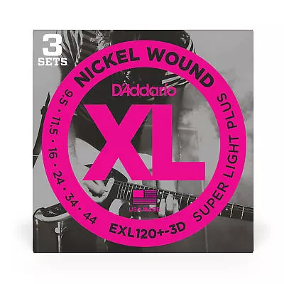 D'Addario EXL120+-3D 3-Pack EXL120+ Nickel Wound Electric Guitar Strings 9.5-44 • $17.99