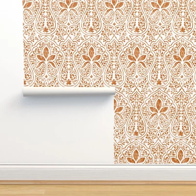 £11.86 • Buy Peel-and-Stick Removable Wallpaper Orange Batik Burnt Spiced Pumpkin Indian