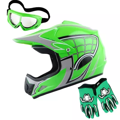 Youth Motocross Helmet Kids Spider MX BMX ATV Bike +MX Goggle+MX Glove Bundle • $44.95