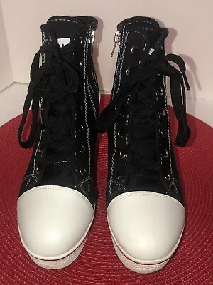 Max Star Yufu Sneaker Ankle Boots Black Wedge Shoes Zip No Laces Chuck SZ 37 • $29.99