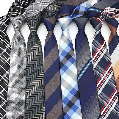 Casual Men Necktie Skinny Polyester Plaid Striped Business Slim Shirts Accessory • $10.49