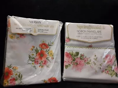 Vintage NOS 2 Springmaid Double Flat Sheets No Iron Marvelaire Rose Floral  • $22.99