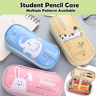 Cartoon Cute Animal Large Capacity PU Pencil Case Kids School Multi-Pattern UK • $9.59