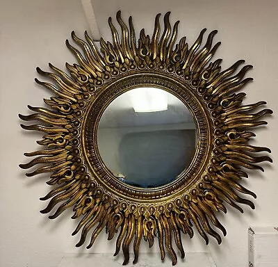 MCM Vintage Sunburst Gilded Mirror Giant Gold Sun 48 X 48 Mid Century Modern 4ft • $1299.99