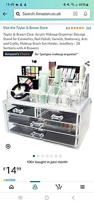 Clear Acrylic Makeup Organiser Storage Stand For Cosmetics Nail Varnishes Etc • £7.95