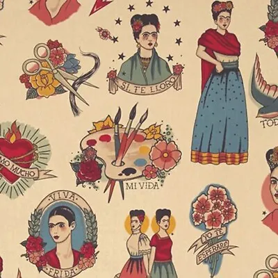 £8.50 • Buy Alexander Henry TODO PARA TI Mexican Frida Kahlo Fabric - Tea